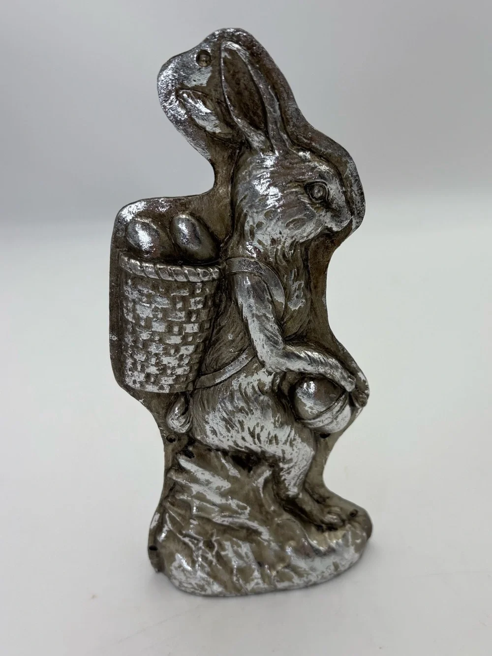 Silver Tone Easter Bunny Faux Chocolate Mold Decorative Accent
